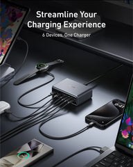 Anker Prime Charger (200W, 6 Ports, GaN)  and Anker USB-C to USB-C Cable (6 ft, 240W, Upcycled-Braided)