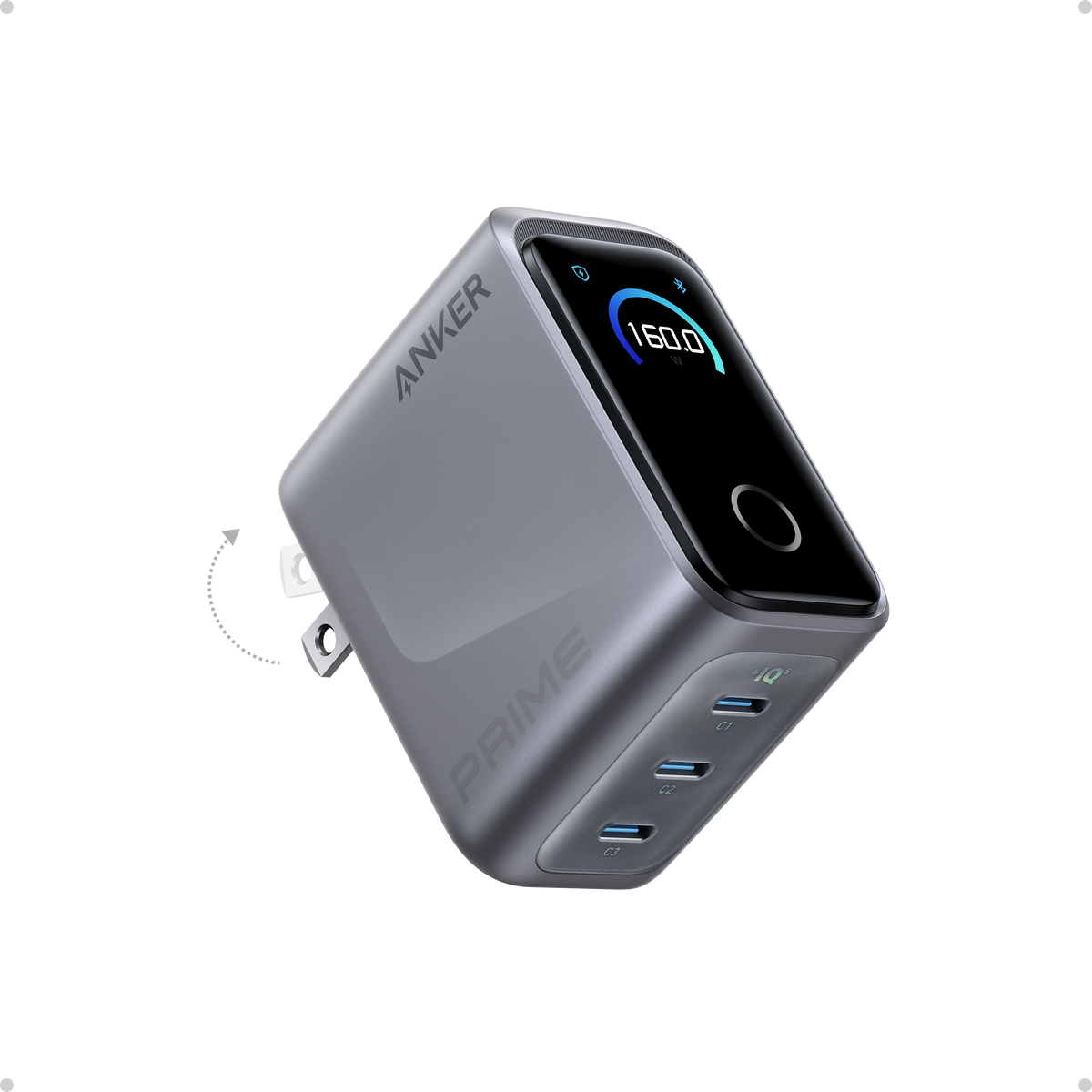 Refurbished Anker Prime Charger (160W, 3 Ports, Smart Display)